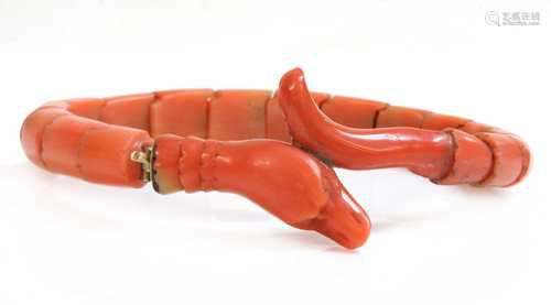 A late Victorian carved coral graduated snake bracelet, or s...