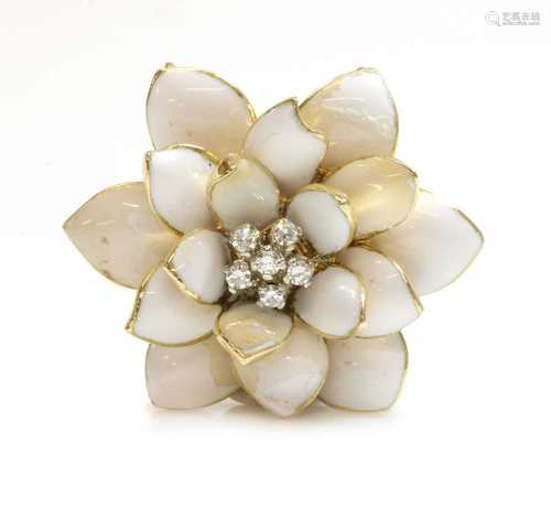 A gold diamond and enamel flower head necklace centrepiece,