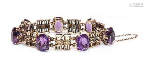 A gold amethyst bracelet, c.1945-1955,