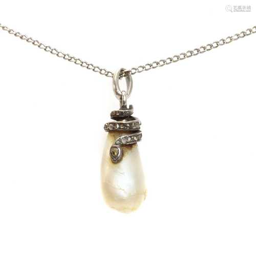 An early 19th century pearl and diamond snake pendant,