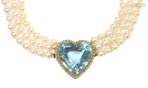 A three row cultured pearl necklace,