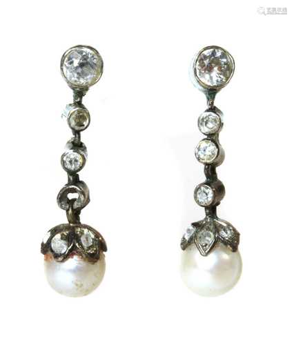 A cased pair of early 20th century pearl and diamond drop ea...