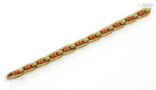 A gold coral set bracelet and ring suite, by Cartier Paris,