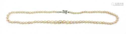 A single row graduated natural saltwater pearl necklace,