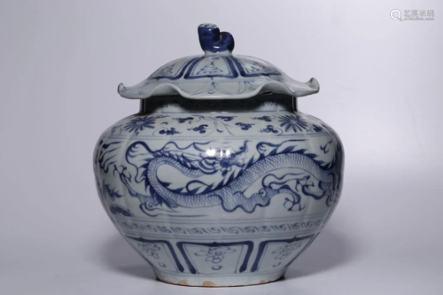 Chinese Blue and Whiter Lid Jar