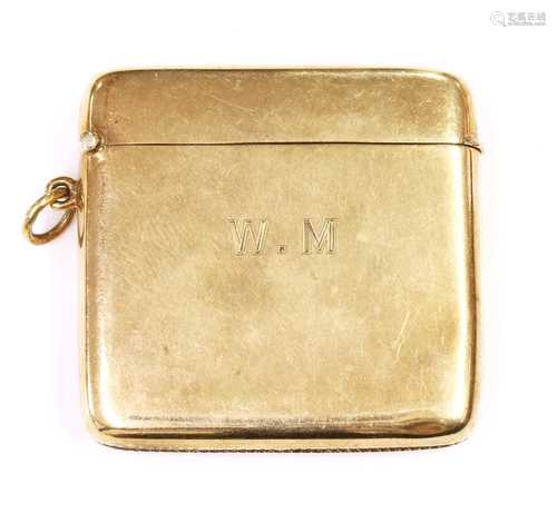 A 9ct gold cushion shaped vesta case, by Horace Woodward & C...