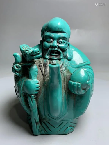 Chinese Green Teapot ,Shou figurine