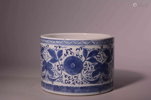 Qing Chinese Blue and White Porcelain Brushpot