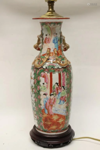 Chinese Rose Mandarin Porcelain Vase Made into Lam