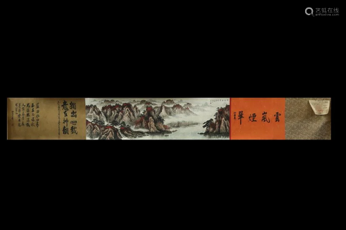 Chinese Ink Color Scroll Painting w Calligraphy