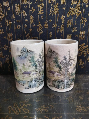 Pair of Chinese Famille Rose Porcelain Brushpot