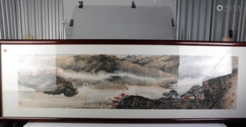 Chinese water color painting of landscape waterfal
