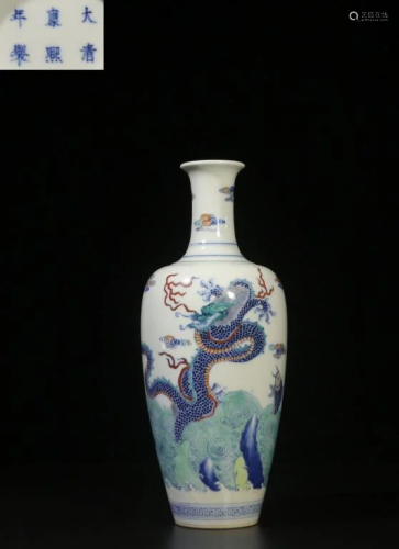 Chinese Hand Painted Doucai Porcelain Vase,Mark