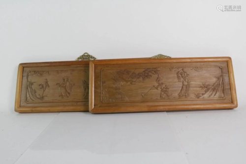 19th Century Pair of Chinese Wood Panels