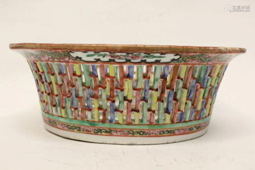 Chinese Rose Mandarin Porcelain Basket