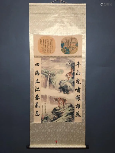 Chinese Ink Color Landscape Scroll