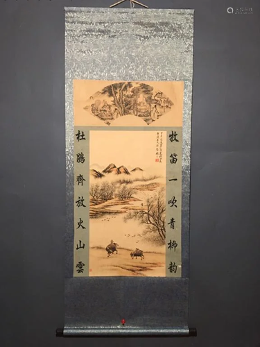 Chinese Ink Color Landscape Scroll