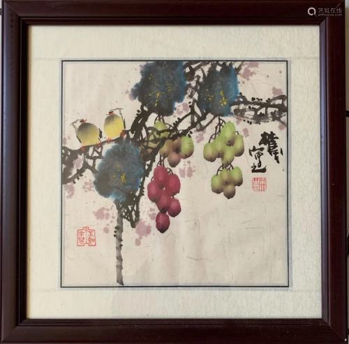 Lin Feng, Chinese Ink Color Painting w Calligraphy