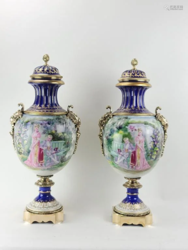 Antique Pair Continental Porcelain Vases