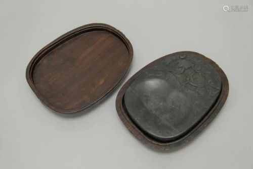 Republic Inkstone with carved fruit-shaped Box