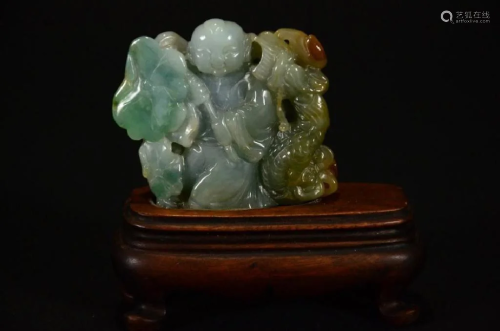 A very beutiful JADEITE ORNAMENT WITH STAND