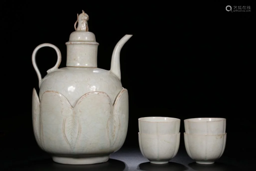 Chinese Hutian Porcelain Ewer and Cups Set