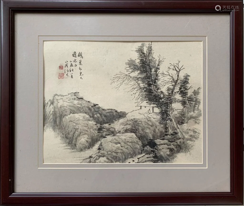 Chinese Ink Color Painting w Calligraphy