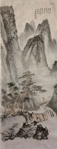 Chinese Ink Color Painting w Calligraphy