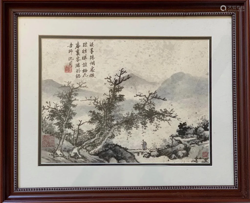 Chinese Ink Color Painting w Calligraphy