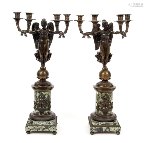 Antique Empire Bronze Pair Candelabras