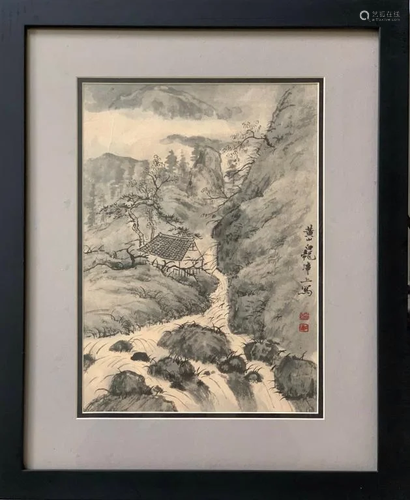 Chinese Ink Color Painting w Calligraphy