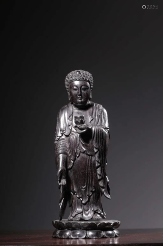 Chinese Zitan Carved Buddha Figurine