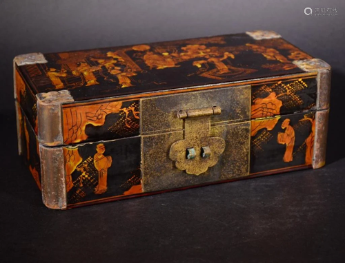 19TH Century Lacquar WOOD FIGRAL BOX