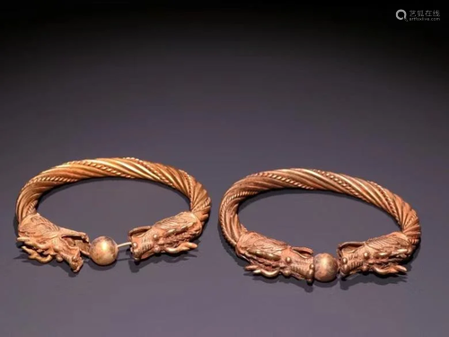 Pair Chinese Gilt Silver Bangle