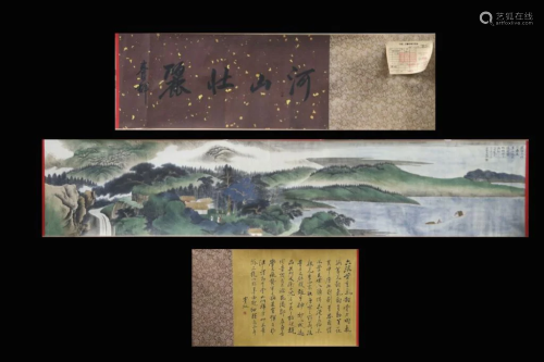`Chinese Ink Color Landscape Scroll