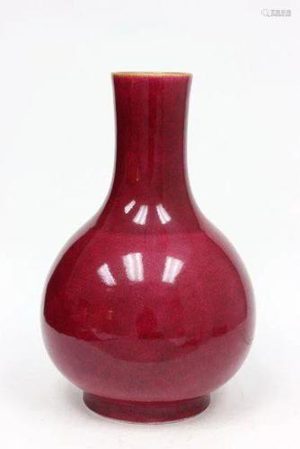 YONGZHENG MARK, A RED GLAZED GLOBULAR VASE