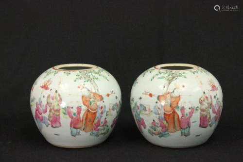 18th Century PAIR OF FAMILLE ROSE JARS