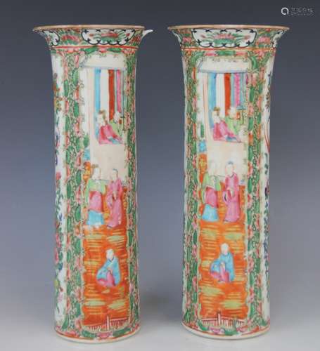 A pair of Chinese Canton vases, 19th century, each of cylind...