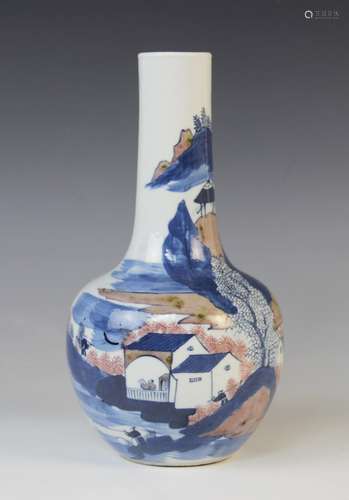 A Chinese porcelain bottle vase, 19th century, decorated in ...