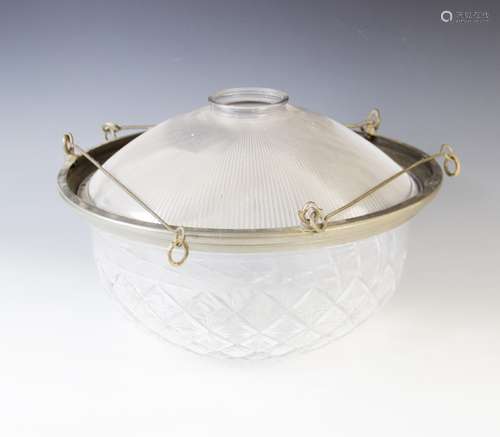 An early 20th century glass plafonnier, the reeded glass sha...