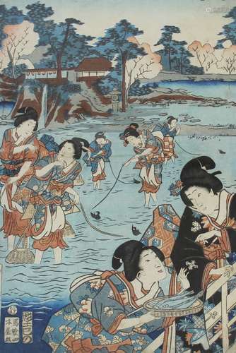 Five Japanese woodblock prints on paper, Ukiyo-e school, mid...