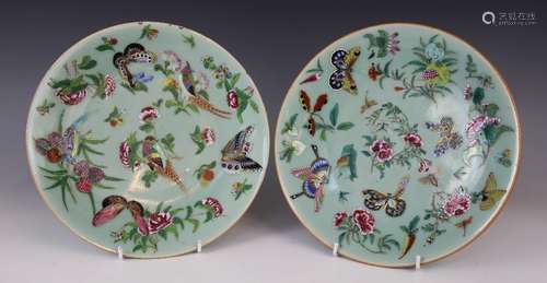 A pair of Chinese porcelain celadon plates, 19th century, ea...