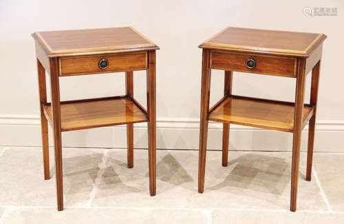 A pair of Edwardian style mahogany and satinwood cross bande...