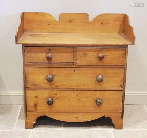 A Victorian pine tray top of chest of drawers, designed with...