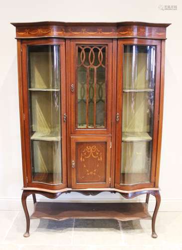 An Edwardian mahogany inlaid display cabinet, the frieze inl...