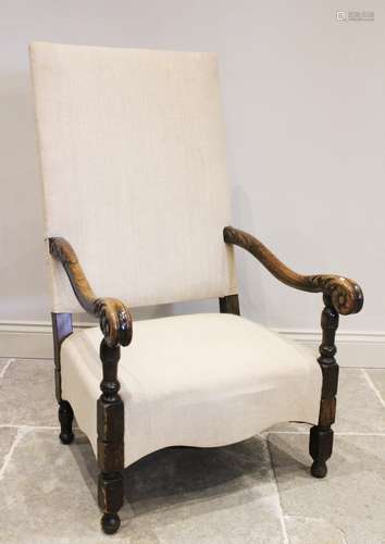 A Carolean style open armchair, late 19th/early 20th century...