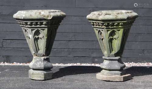 A pair of Gothic sandstone planters, possibly converted from...