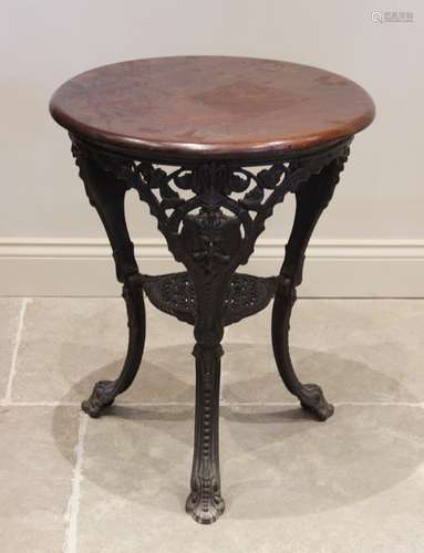 A cast iron and hardwood Britannia type pub table, the circu...