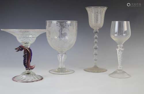 A glass chalice of large proportions, 19th century, of wine ...