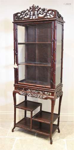 A Hongmu faux bamboo display cabinet on stand, 19th century,...